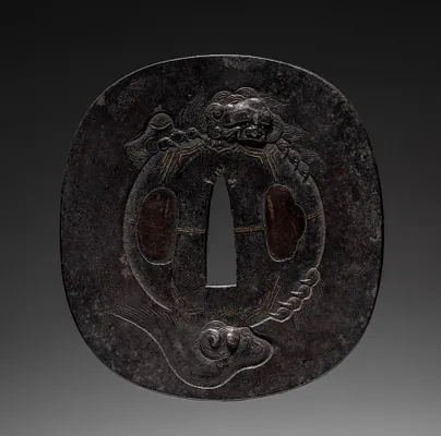 Sword Guard (Tsuba) with Peony and Lion with Ball