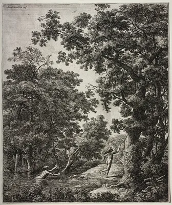 Six large upright landscapes with scenes from Ovid's Metamorphoses: Alpheus and Arethusa
