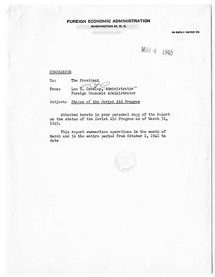 Memorandum from Leo Crowley to President Harry S. Truman, with Attachment