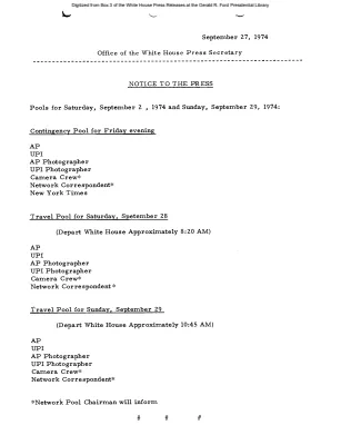 Pools for Saturday, September 28, 1974 and Sunday, September 29, 1974 [Pool Assignments]