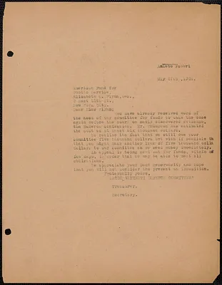 Amleto Fabbri typed letter (copy) to Elizabeth Gurley Flynn (The American Fund For Public Service, Inc.), Boston, Mass., May 27, 1926