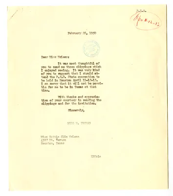 Correspondence Between Bess W. Truman and Hattie McLean