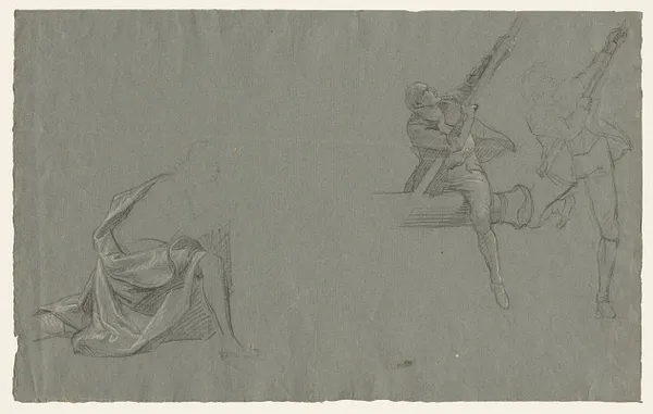 Drapery Study; Two Figures Pulling a Pole