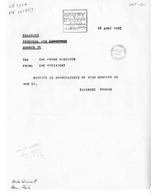 Telegram from President Harry S. Truman to Prime Minister Winston Churchill