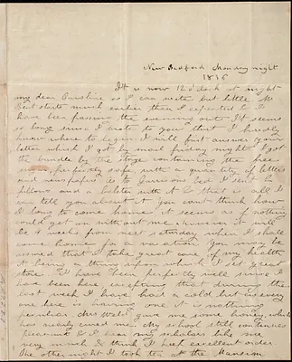 Letter from Debora Weston, New Bedford, [Mass.], to Caroline Weston, Monday night, 1836. It is now 12 o'clock at night
