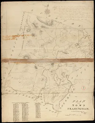 Plan of Framingham made by Jonas Clayes and Warren Nixon, dated 1831