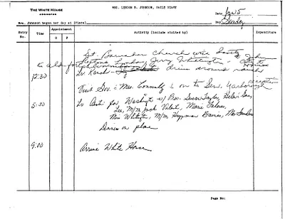 Lady Bird Johnson's Daily Diary Entry, 1/5/1964