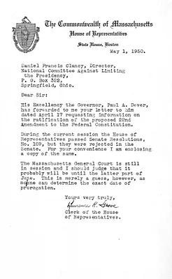 Letter from Lawrence Grove to Daniel F. Clancy