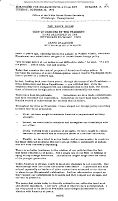 Text of Remarks by the President to be Delivered to the Pittsburgh Economic Club [Ford Speech or Statement]
