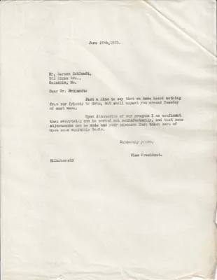 Letters Sent to Dr. Herman Schlundt, June 26, 1930