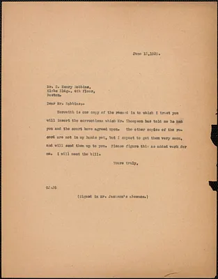 Gardner Jackson typed note (copy) to C. Henry Robbins [Boston, Mass.], June 12, 1929