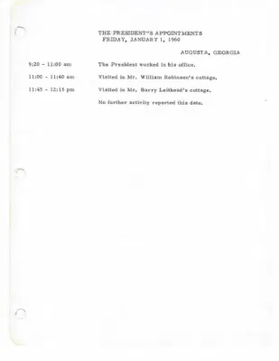 The President's Daily Appointments for January-June 1960