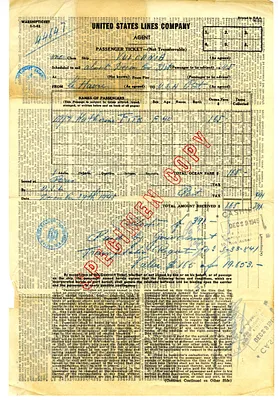 United States Lines Company Passenger Ticket