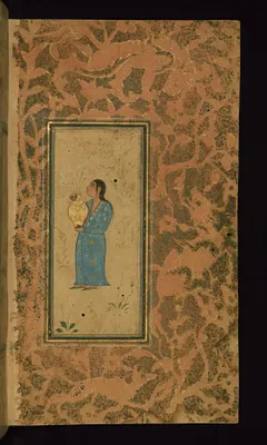 Woman Holding a Vase of Flowers in a Landscape