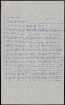 Clarence W. Smith typed letter (copy) Alvan T. Fuller, August 13, 1927