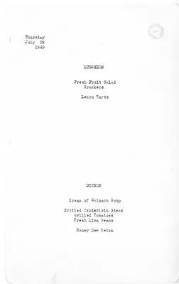 White House Luncheon and Dinner Menu
