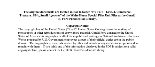 FY 1976 - 12/06/74 - Commerce, Treasury, SBA, Small Agencies