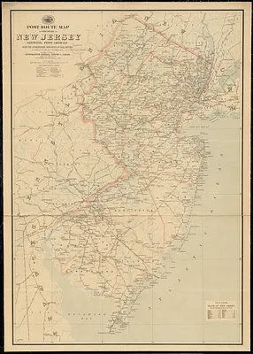 Post route map of the state of New Jersey showing post offices with the intermediate distances on mail routes in operation on the 1st of December, 1903