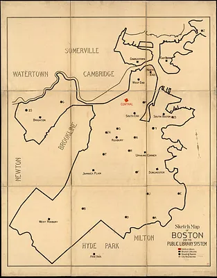 Sketch map of Boston and the Public Library system