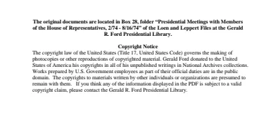 Presidential Meetings with Members of the House of Representatives, 2/74 - 8/16/74