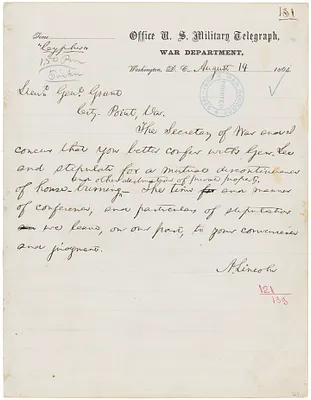 Telegram from Abraham Lincoln to Lt. Gen. Ulysses Grant
