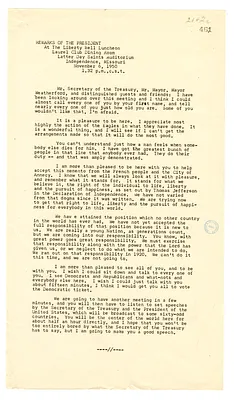 White House Press Release, Remarks of President Harry S. Truman