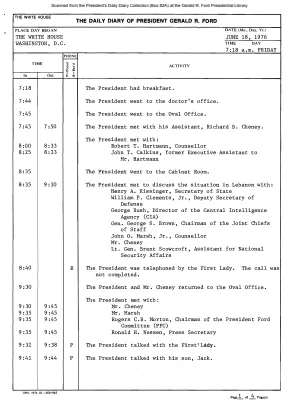 President Gerald R. Ford's Daily Diary, June 18, 1976