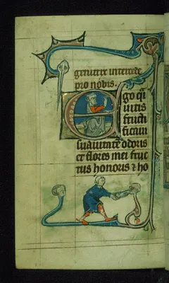 Leaf from Book of Hours: Lauds from Hours of the Virgin, Initial E with King David Blessing