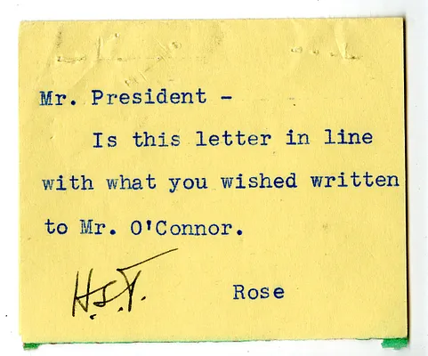 Letter from John J. O'Connor to President Harry S. Truman, with a Reply from Rose Conway, with Related Material