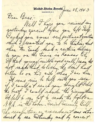 Letter from Harry S. Truman to Bess W. Truman
