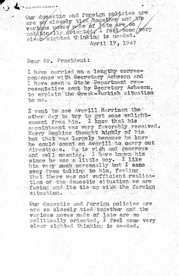 Letter from Eleanor Roosevelt to Harry S. Truman