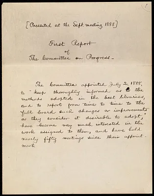 Report of Library Committee on progress
