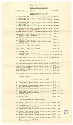Itinerary for Campaign Trip of President Harry S. Truman