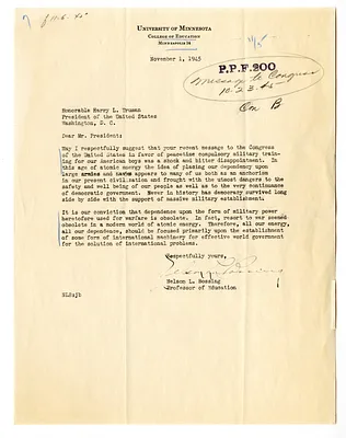 Letter from Nelson Bossing to President Harry S. Truman
