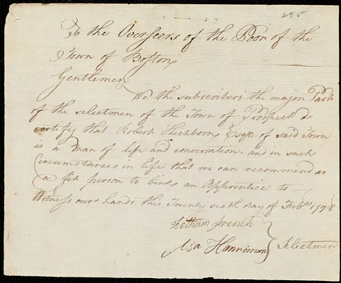 Parmelia Badger indentured to apprentice with Robert Hichborn of Prospect, 24 January 1798