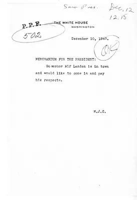 Memorandum from Matthew Connelly to President Harry S. Truman