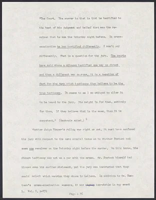 Herbert Brutus Ehrmann Papers, 1906-1970. Sacco-Vanzetti. Part II, Chapter 15: The "Real" Evidence - The Migratory Revolver. Box 6, Folder 1, Harvard Law School Library, Historical & Special Collections
