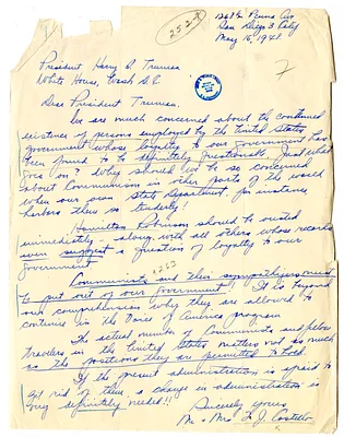 Letter from Mr. and Mrs. F. J. Costello to President Harry S. Truman