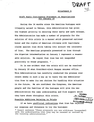 Attachment A: Draft Basic Contingency Statement on Negotiations for January 16