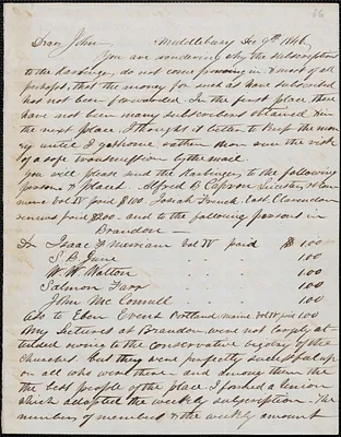 John Orvis autograph letter signed to John Sullivan Dwight, Middlebury, Vt., December 9, 1846