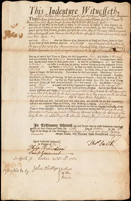 John Shootesmith indentured to apprentice with Thomas Smith of Boston., 6 October 1762
