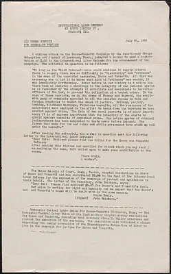 International Labor Defense press release, Chicago, Ill., July 26, 1926