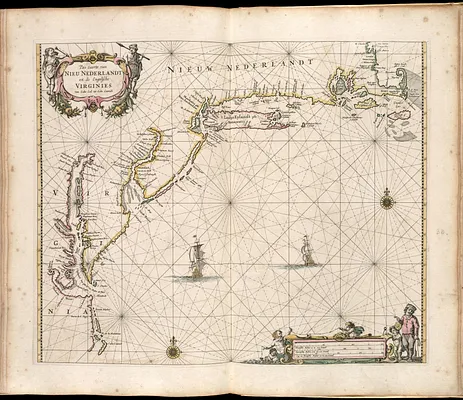 Pas caerte van Nieu Nederlandt en de Engelsche Virginies van Cabo Cod tot Cabo Canrick