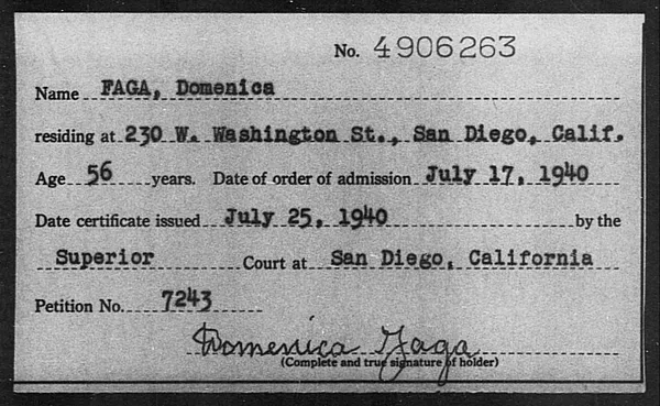 Faga, Domenica - 1940