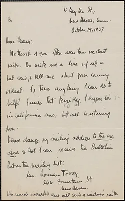 Andrew Morehouse autograph note signed to Mary Donovan, New Haven, Conn., October 19, 1927