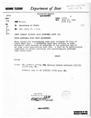 Telegram from Ambassador Henry Grady to Secretary of State Dean Acheson, Number 391