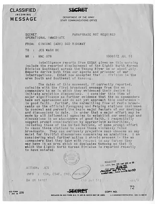 Department of Army Message from Matthew Ridgway to the Joint Chiefs of Staff