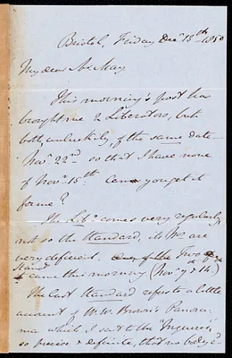Letter from John Bishop Estlin, Bristol, to Samuel May, Dec. 13th, 1850