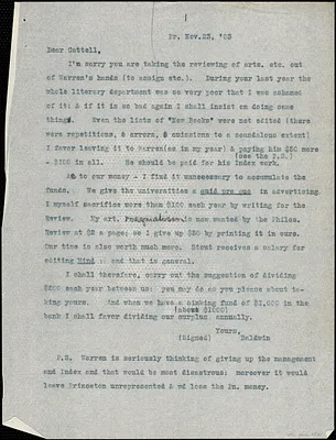 Baldwin, James Mark, 1861-1934 typed letter (copy) to J.Mc. K. Cattell, Princeton, N.J., 23 November 1903
