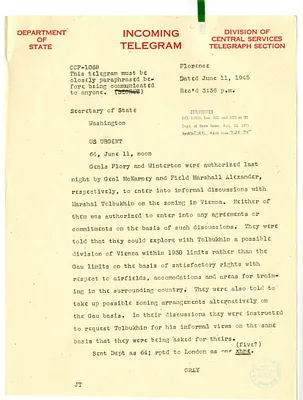 Telegram from Gray to Secrertary of State Edward Stettinius